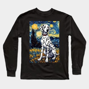 Dalmatian Dog Breed Painting in a Van Gogh Starry Night Art Style Long Sleeve T-Shirt